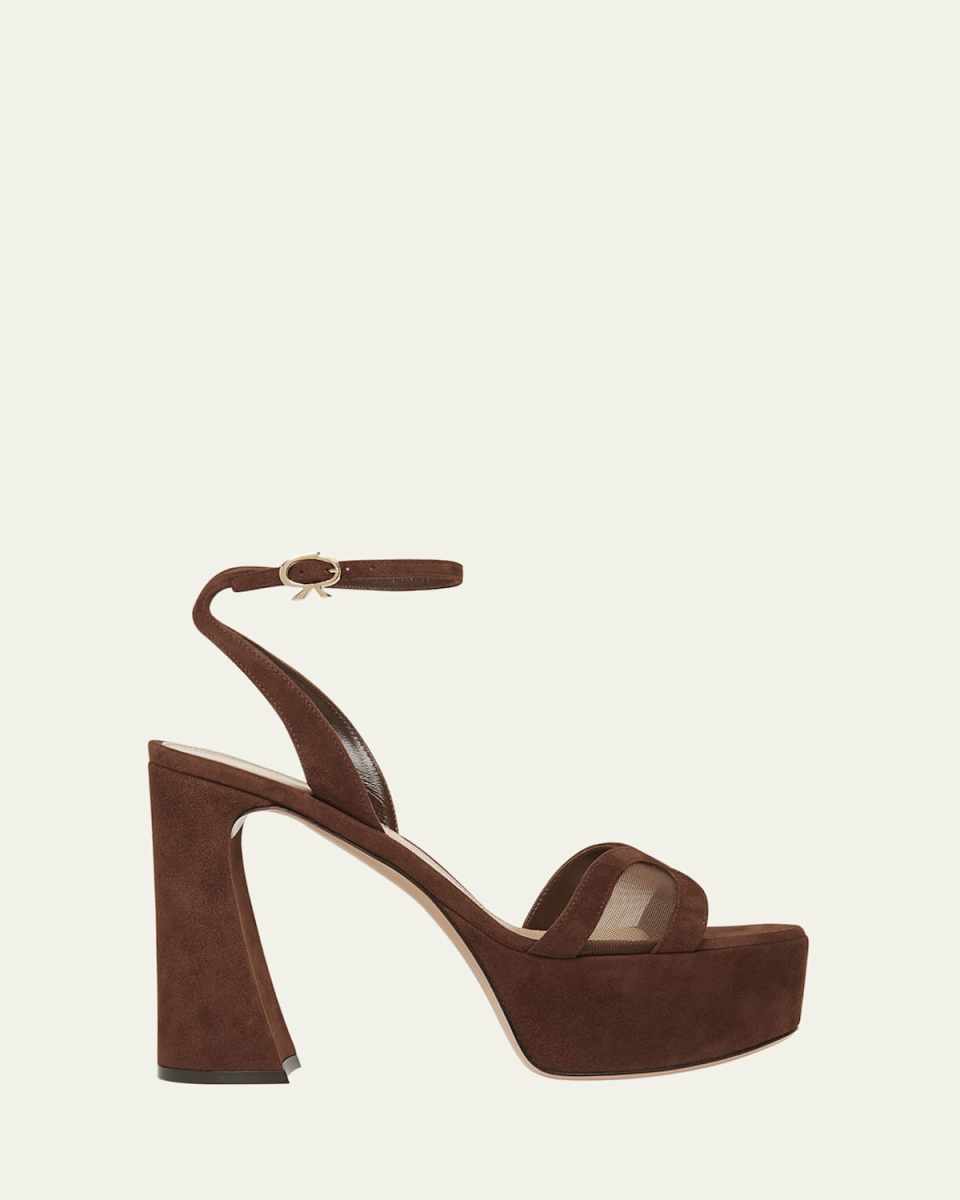 Suede Mesh Platform Sandals